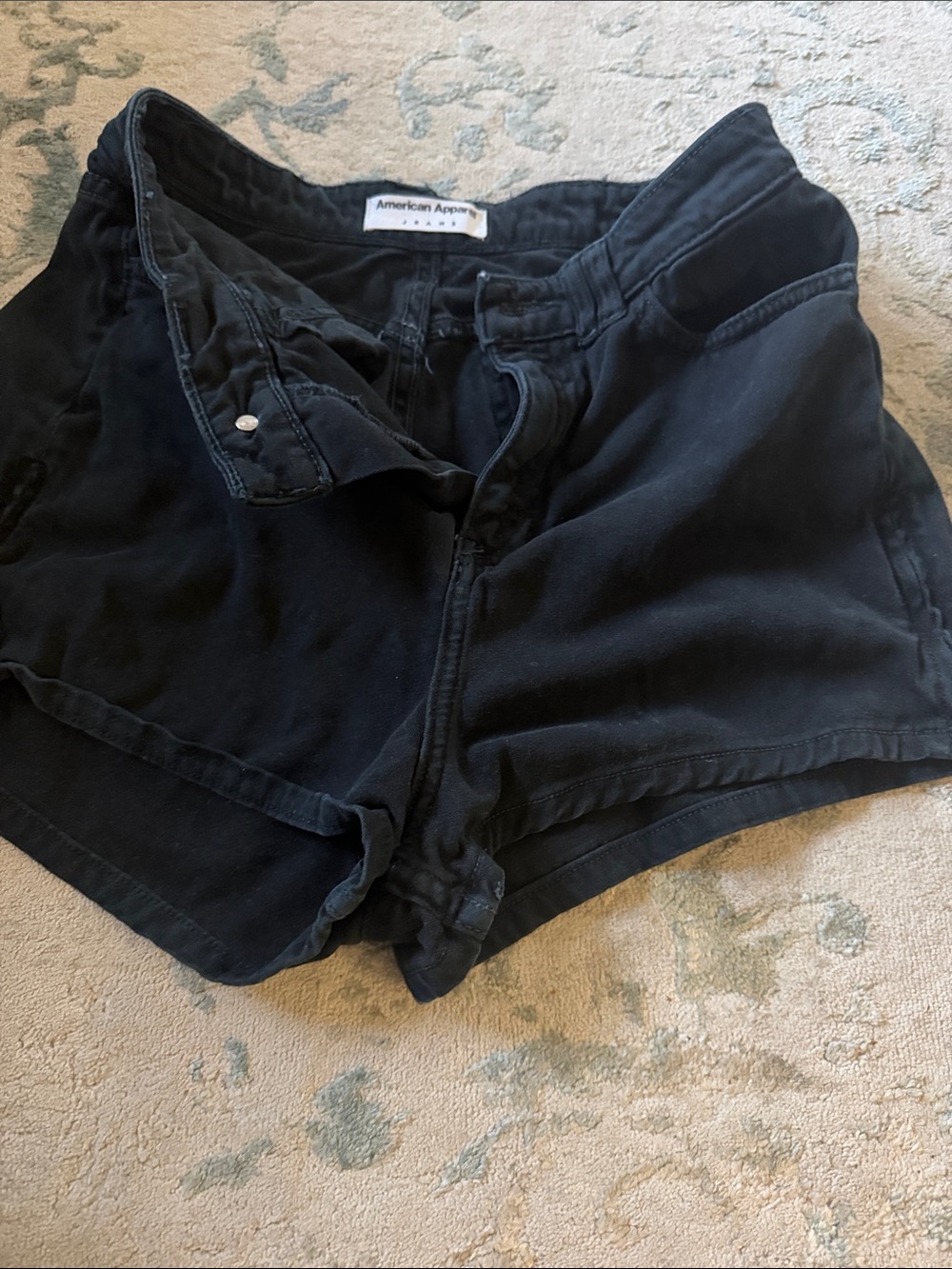 American Apparel Black Denim High-Rise Shorts